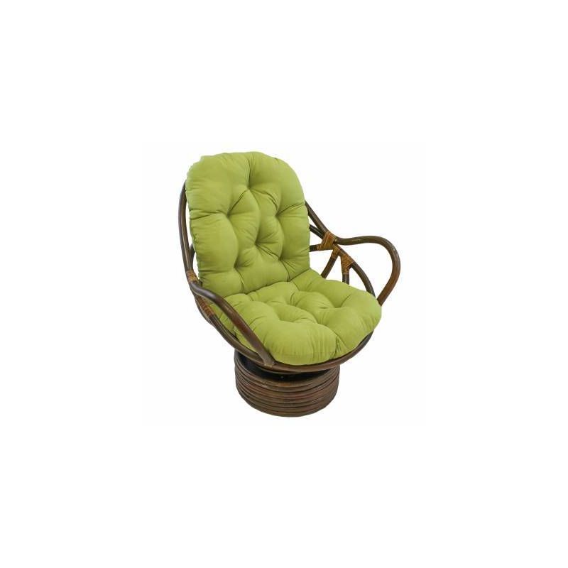 Brown Rattan Swivel Rocker with Lime Micro Suede Cushion