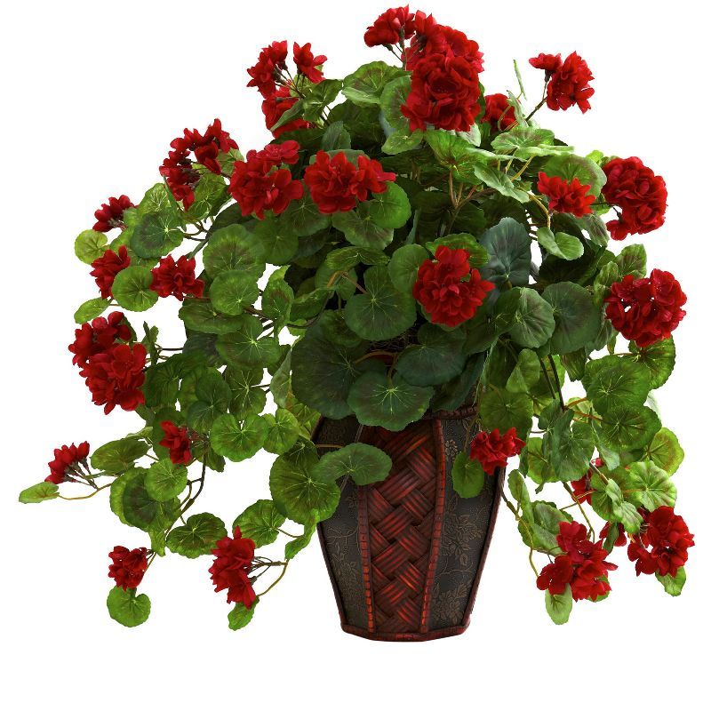 Silk Geranium in Decorative Planter - 30" Tabletop Floral Display