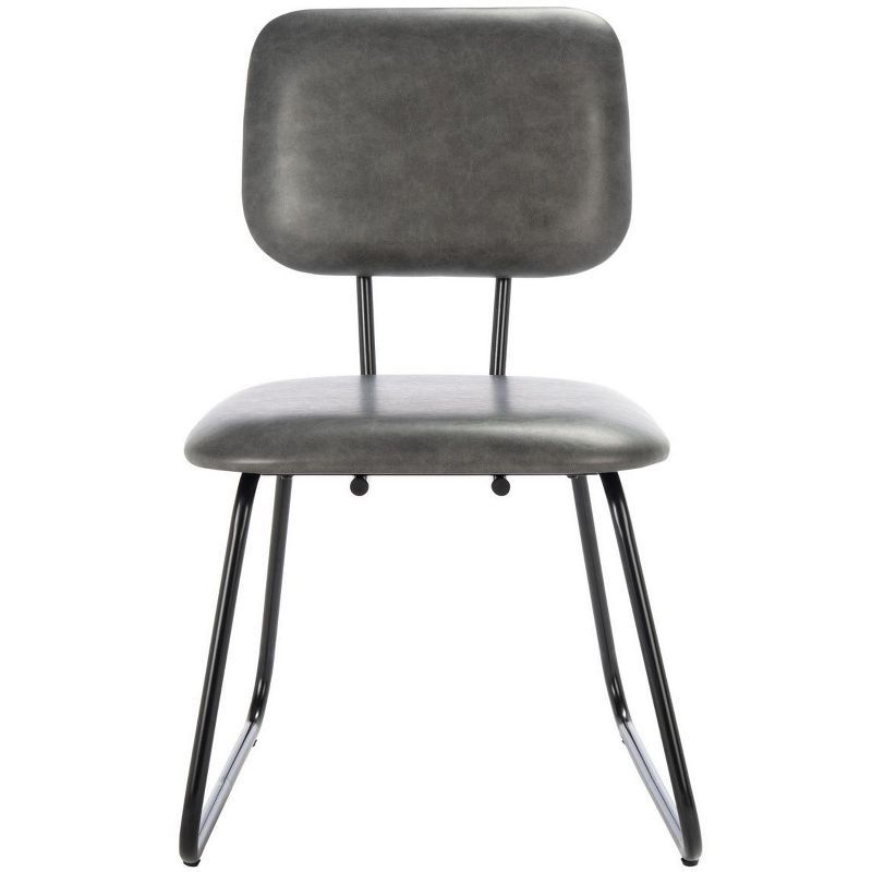 Gray Leather Upholstered Side Chair with Metal Frame, Set of 2