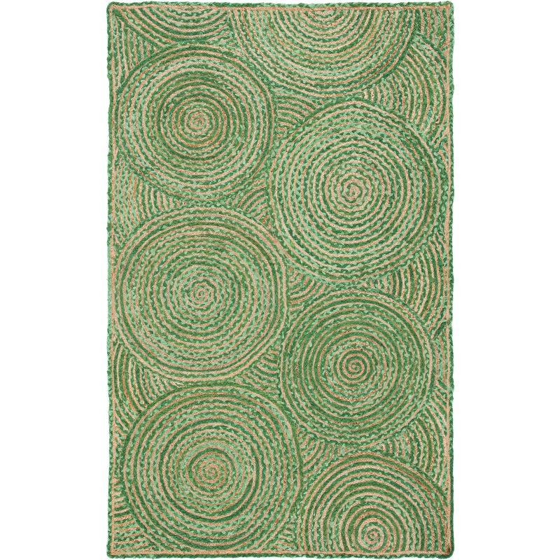 Green and Natural Geometric Handmade Jute Cotton Area Rug 4' x 6'