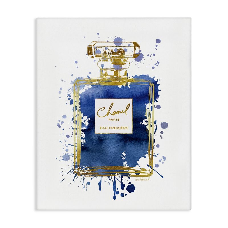 Blue and Gold Abstract Fragrance Bottle Canvas Art 16" x 20"