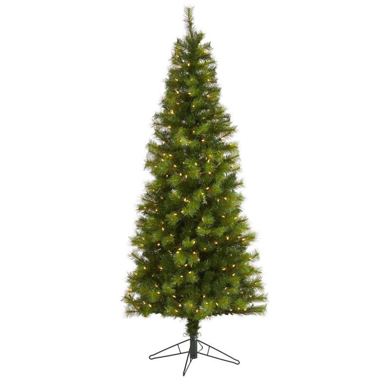 6.5-Foot Green Pine Artificial Christmas Tree with Warm White LED Lights