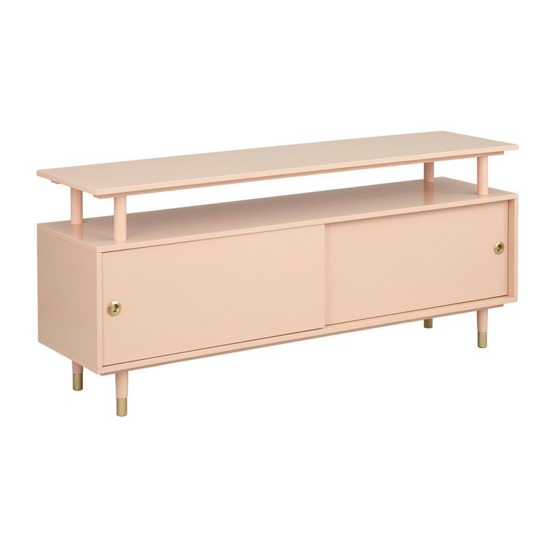Blush Pink MDF and Pinewood TV Stand with Cabinet