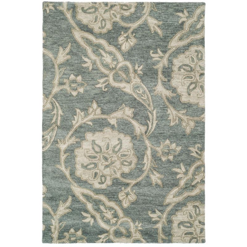 Light Blue and Ivory Hand-Tufted Wool 4' x 6' Rectangular Area Rug