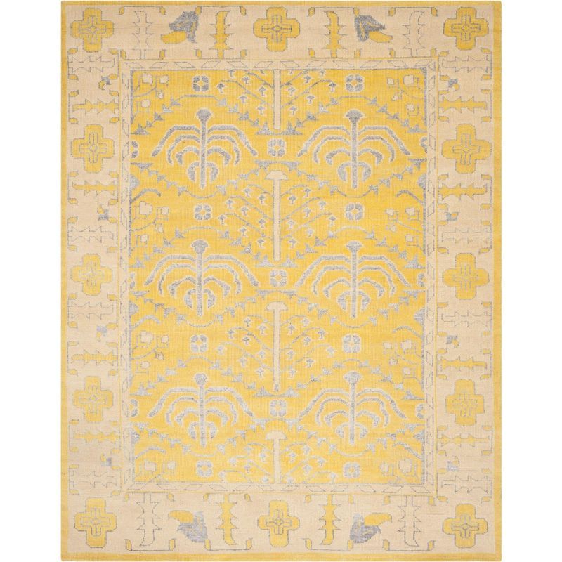 Yellow and Gray Hand-Knotted Wool Area Rug 8' x 10'