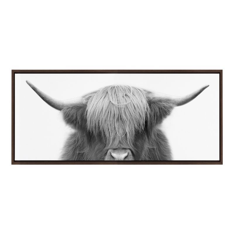 Hey Dude Highland Cow Black and White Canvas Print