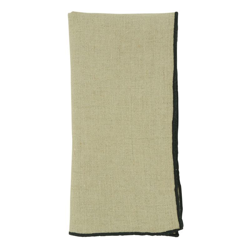 Stonewashed Stitch Border Linen Table Napkins, Black & Natural, Set of 4