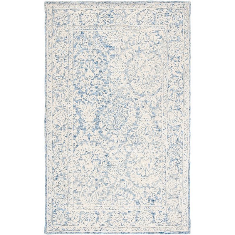 Blue and Ivory Hand-Tufted Wool 4' x 6' Area Rug