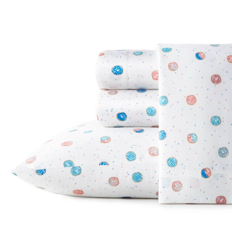 Full Blue Donut Print Cotton Percale Sheet Set