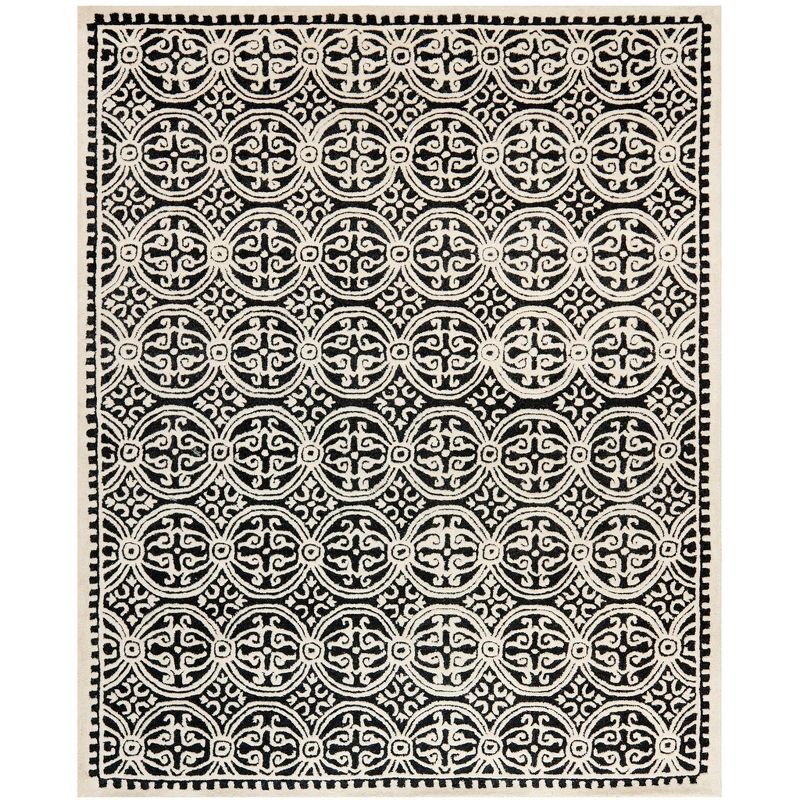 Black and Ivory Hand-Tufted Wool Geometric 9' x 12' Area Rug