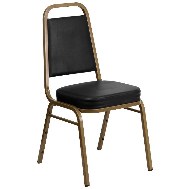 Black Vinyl Upholstered Banquet Chair with Gold Metal Frame