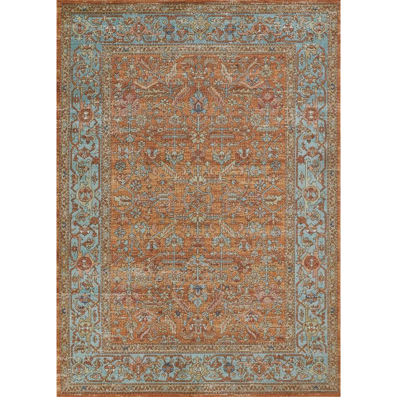 Orange and Blue Rectangular Synthetic Rug 9'3" x 11'10"