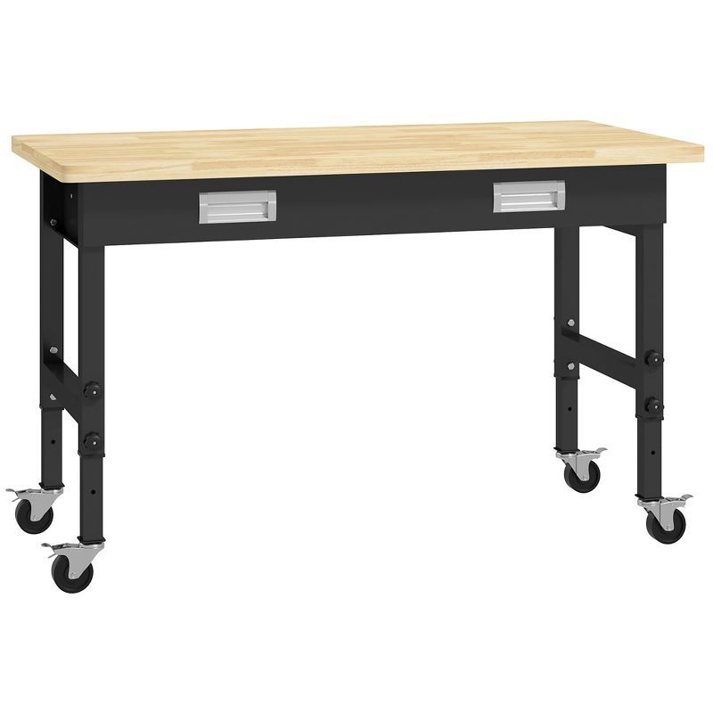 HOMCOM 47'' Black and Natural Bamboo Adjustable Workbench