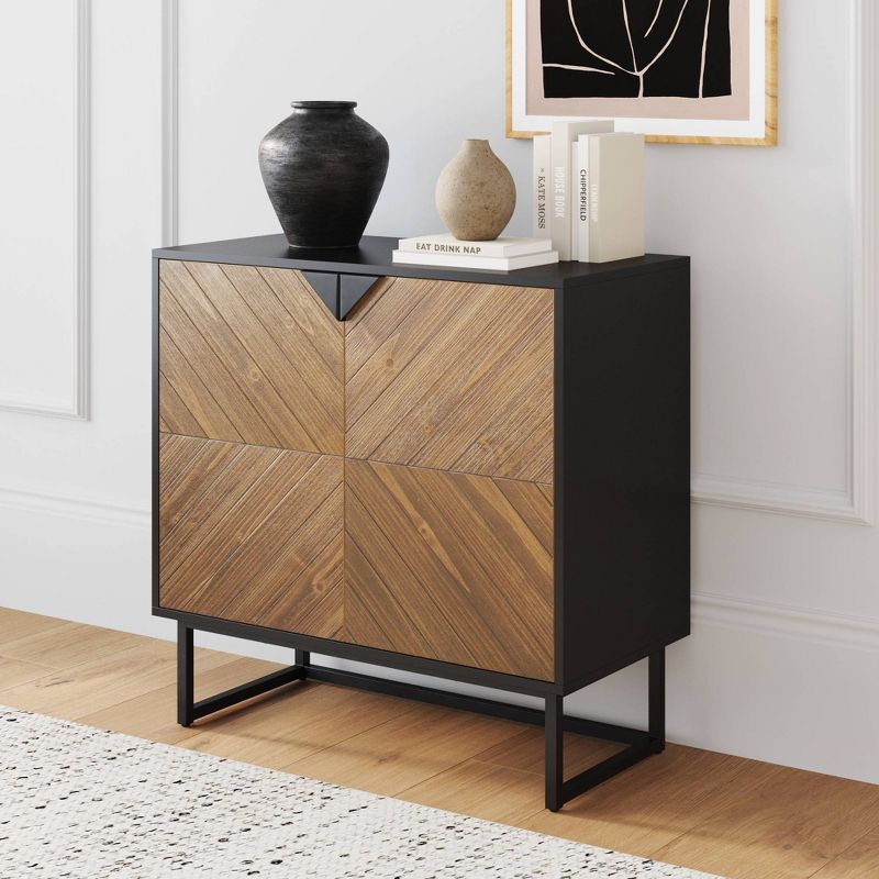 Matte Black and Brushed Fir Freestanding Storage Cabinet