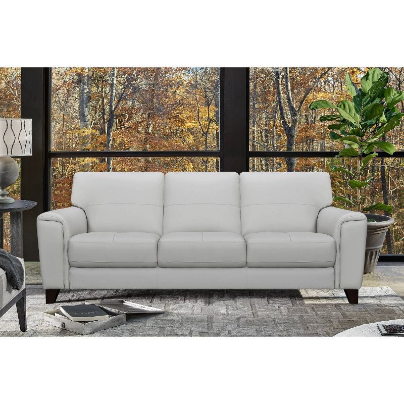 Dove Gray Genuine Leather Track Arm Sofa with Pillow Back