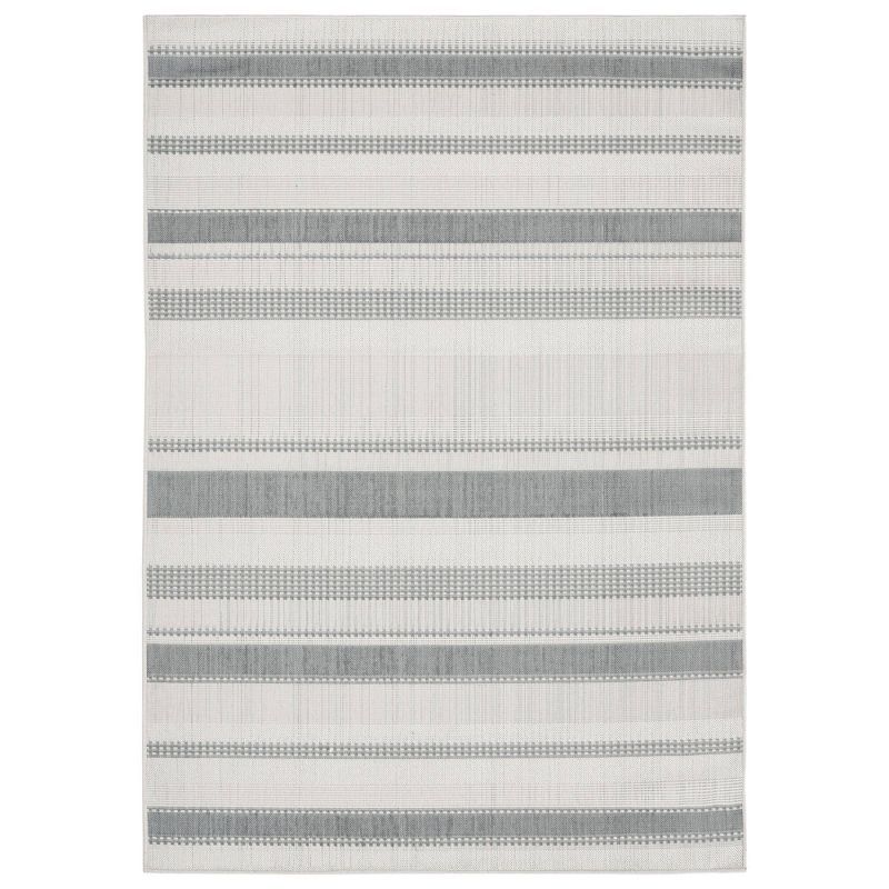 Gray and Cream Striped Synthetic 5' x 7' Indoor/Outdoor Rug