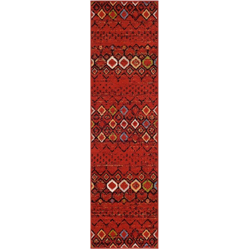 Terracotta and Multi Geometric 27'' Synthetic Easy-Care Runner Rug