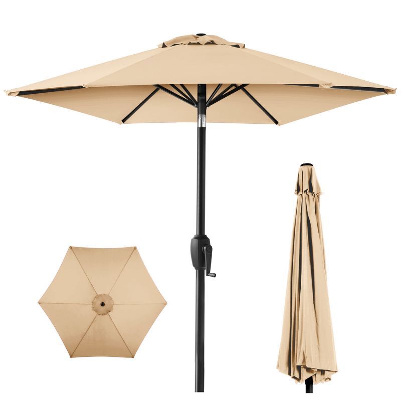 7.5ft Sand Hexagon Outdoor Umbrella with Black Steel Pole