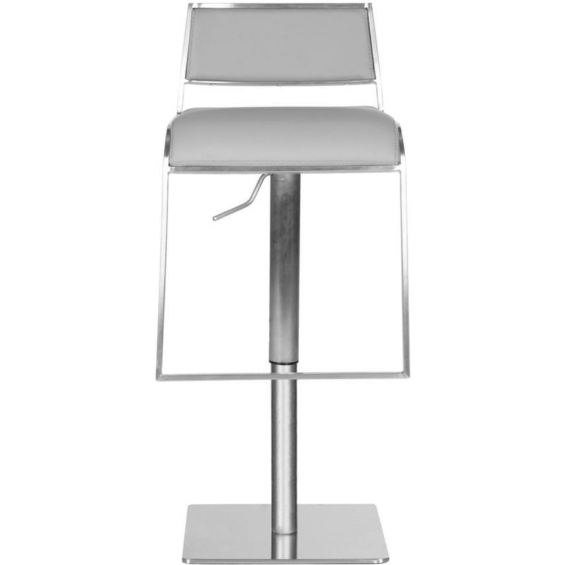 Gray Adjustable Swivel Bar Stool with Metal Base and Leather Seat