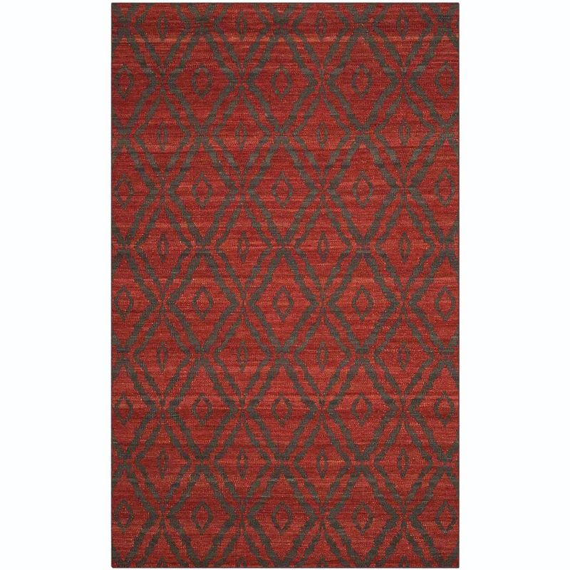 Hand-Woven Rust and Grey Wool Geometric Area Rug, 5' x 8'