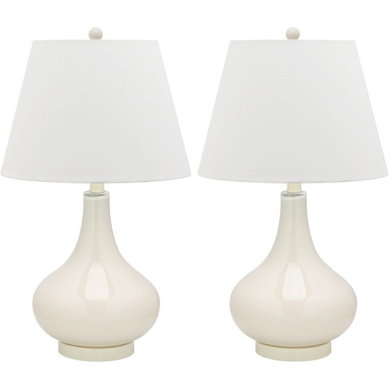 Amy 24-Inch White Glass Table Lamp Set with Cotton Shade