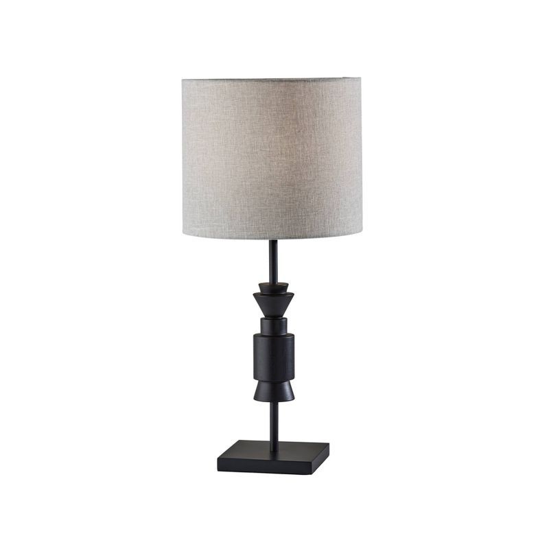 Elton Black Wood Table Lamp with Gray Fabric Shade