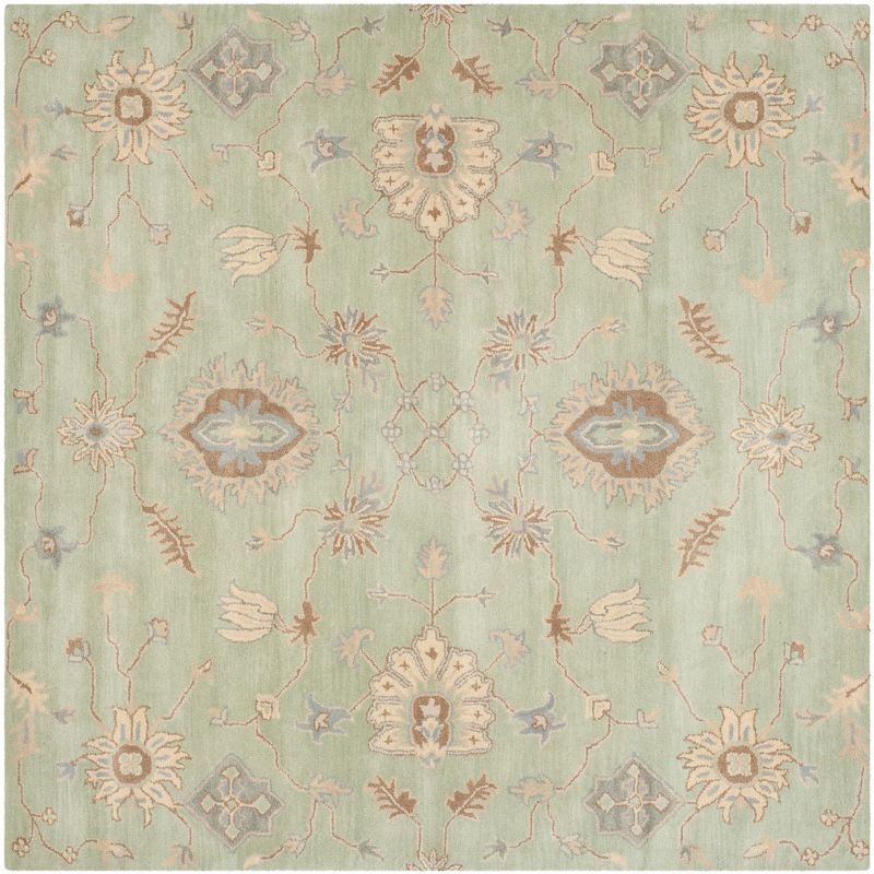 Hand-Tufted Artisan Floral Wool 7' Square Rug in Blue