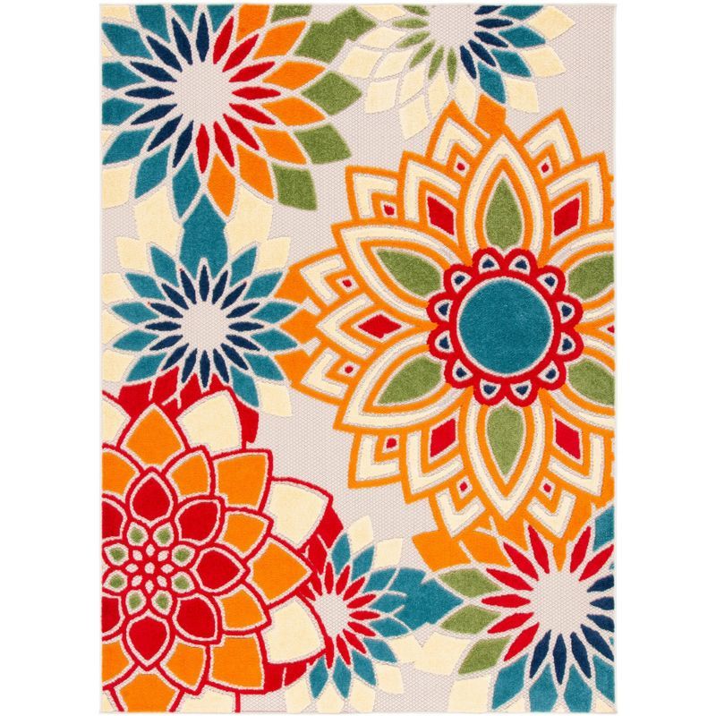 Ivory and Orange Floral Synthetic Easy Care Rug, 5' 3" x 7' 7"