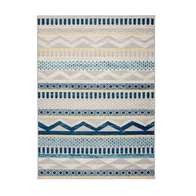 Boho Geometric Bliss Blue 5' x 7' Reversible Area Rug