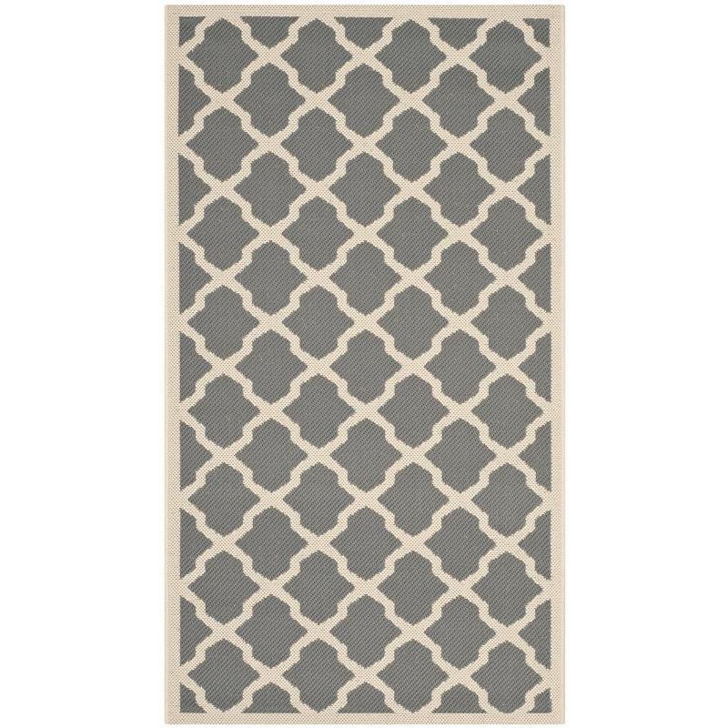 Anthracite and Beige Rectangular Synthetic Outdoor Rug