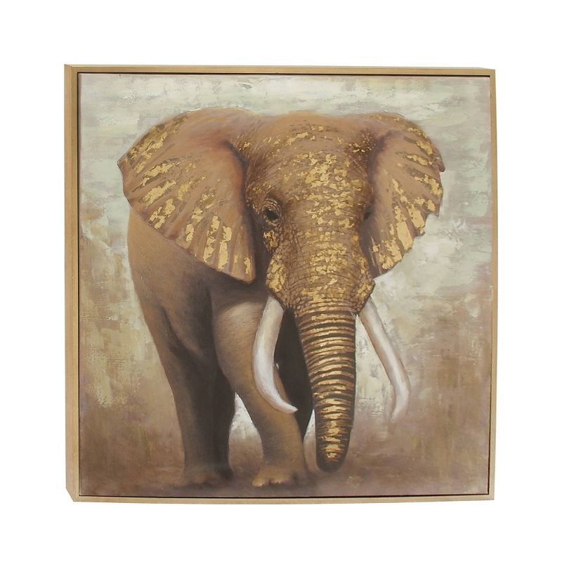 Oversized Gold Framed Elephant Canvas Wall Art