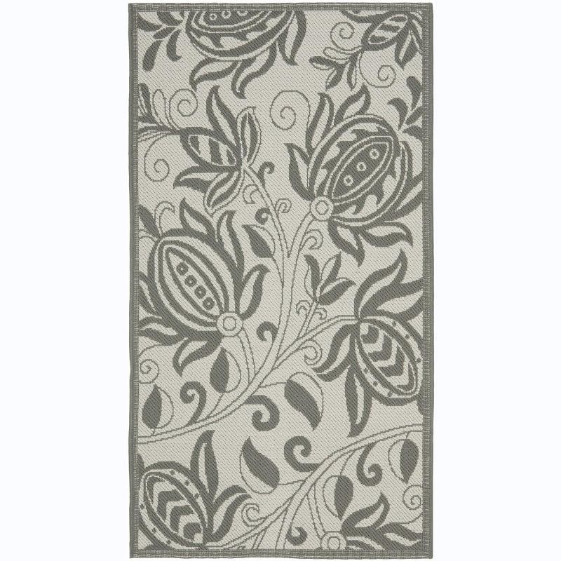 Gray Floral Rectangular Synthetic Indoor/Outdoor Area Rug