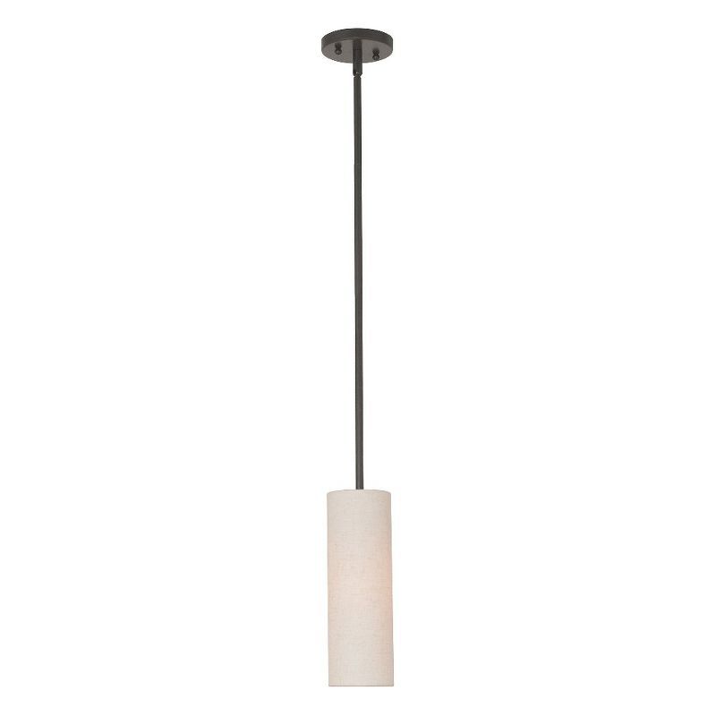 English Bronze Mini Pendant Light with Fabric Shade