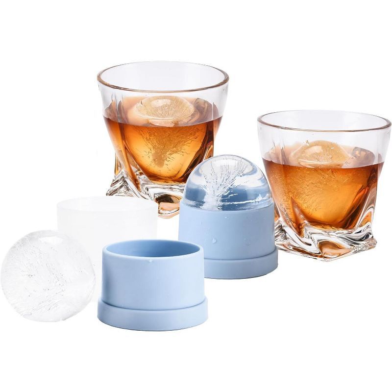 Clear Crystal Whiskey Glass Set with Ice Ball Molds