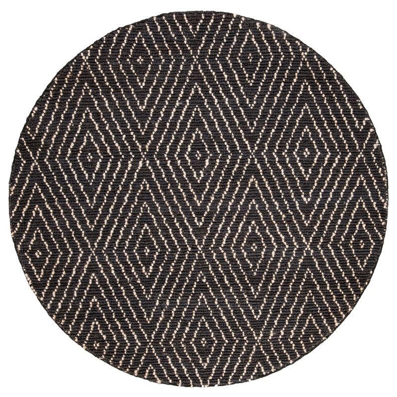 Handmade Black Wool Round Geometric Area Rug