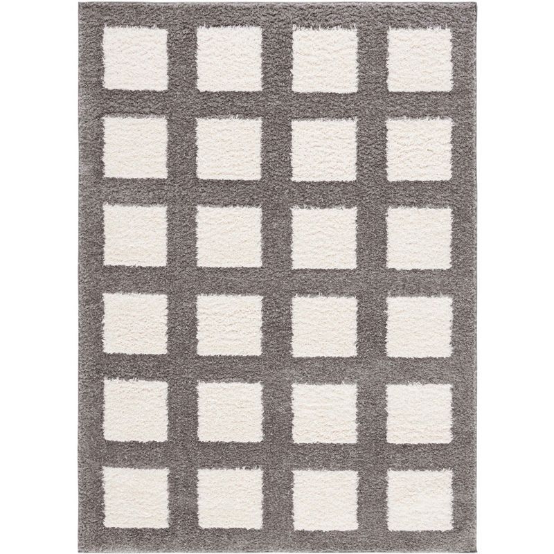 Gray and Ivory Geometric Shag Area Rug, 5'3" x 7'6"