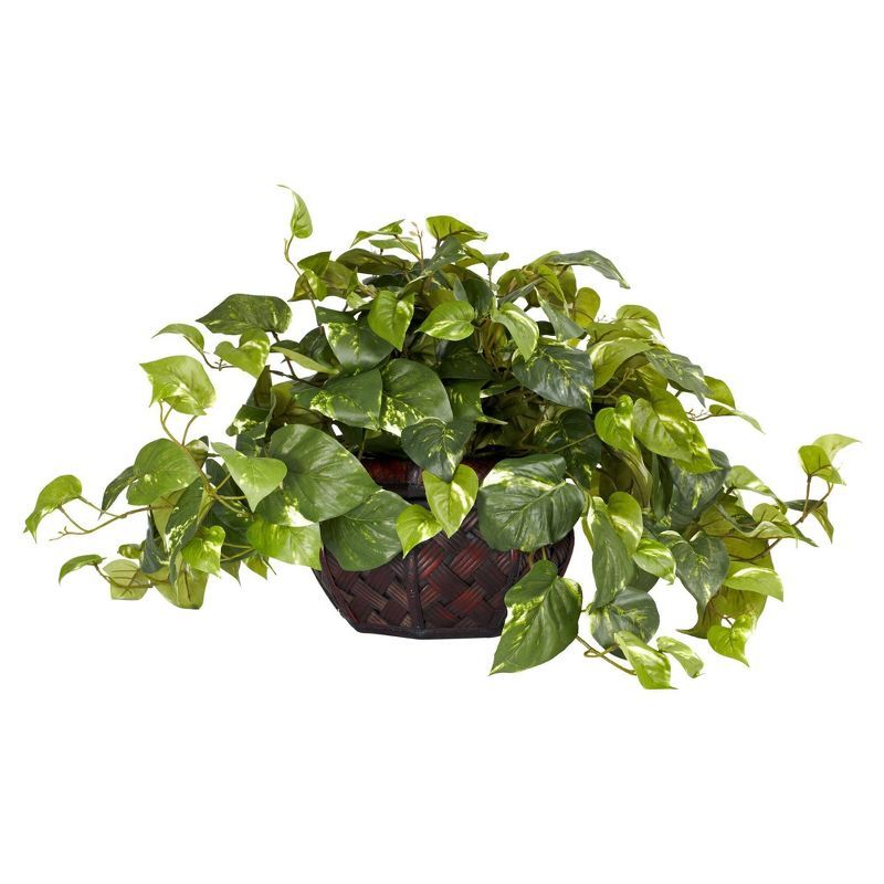 17.5" Green Silk and Plastic Pothos Tabletop Arrangement