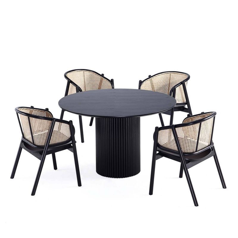 Black Ash Wood Round Dining Table with 4 Cane Chairs