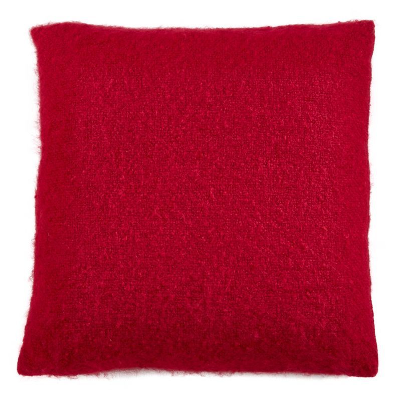 Red Faux Mohair 18" x 18" Square Throw Pillow