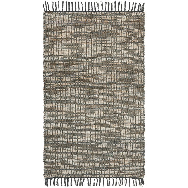 Mod-Chic Gray Cowhide Handwoven Leather Accent Rug - 2' x 3'