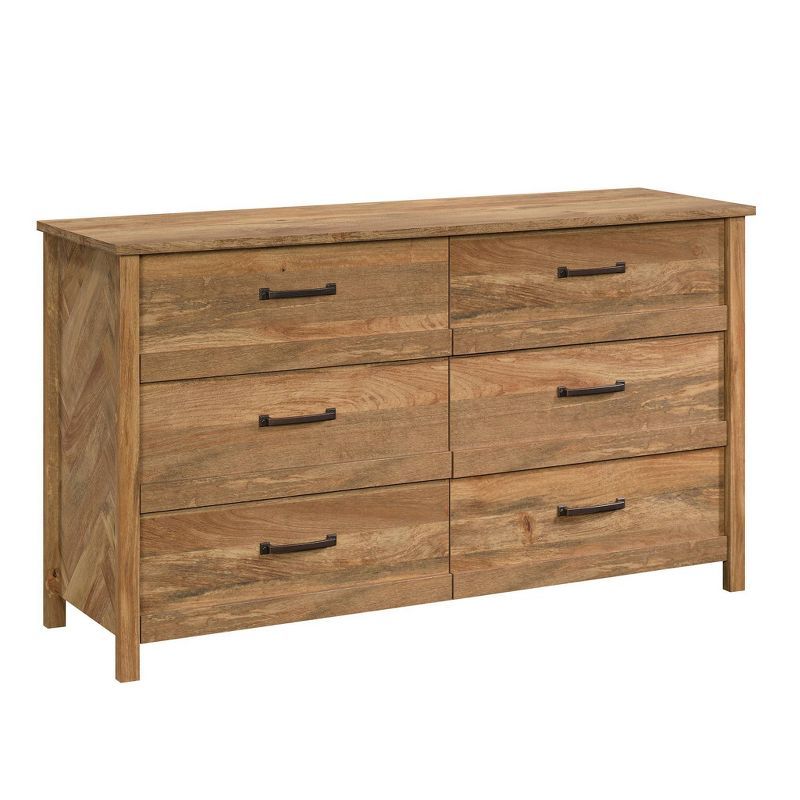 Sindoori Mango Double 6-Drawer Dresser with Herringbone Pattern