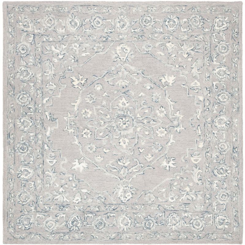 Hand-Tufted Elegance Light Grey/Ivory Wool 5' Square Rug