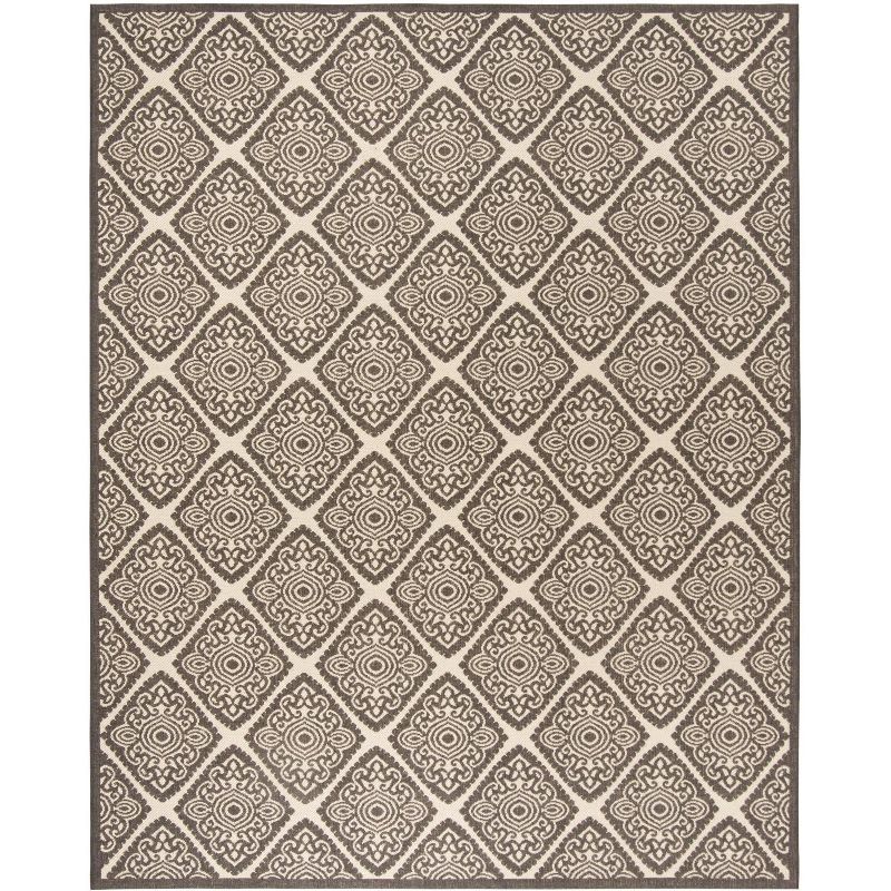 Reversible Cream/Brown Geometric Synthetic Area Rug 9' x 12'