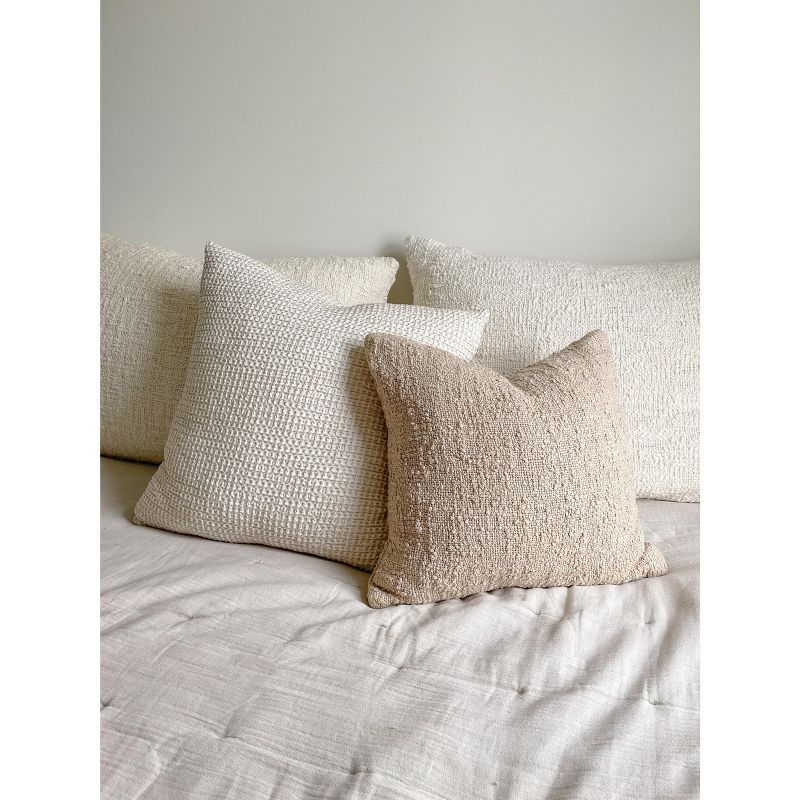 Cozy Beige and Off-White Cotton Boucle Throw Pillow 20x20