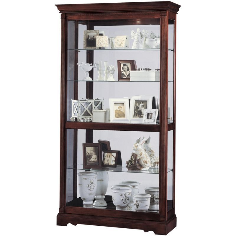 Windsor Cherry Lighted Traditional Curio Cabinet with Glass Shelves