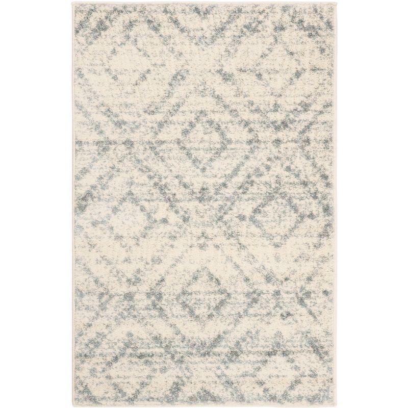 Ivory and Light Blue Geometric Rectangular Area Rug