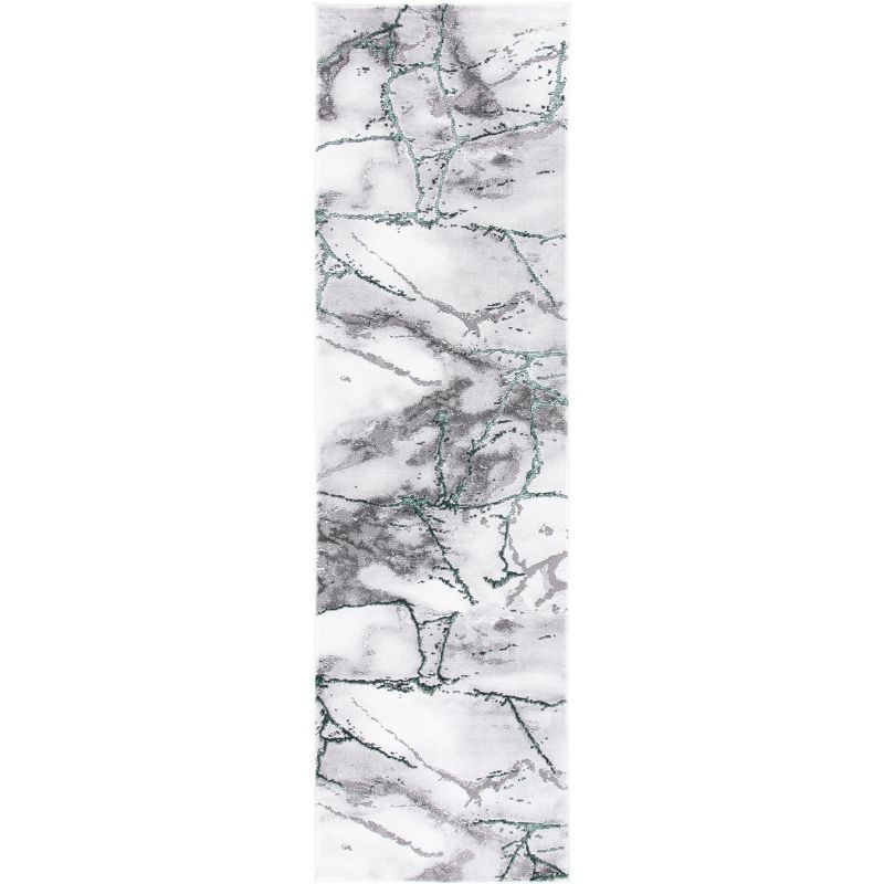 Gray and Green Abstract Hand-knotted Runner Rug