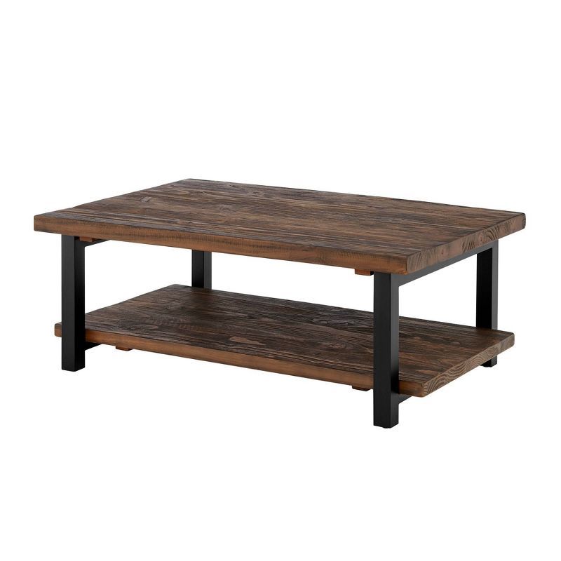 Pomona 48" Rustic Wood and Metal Coffee Table with Shelf