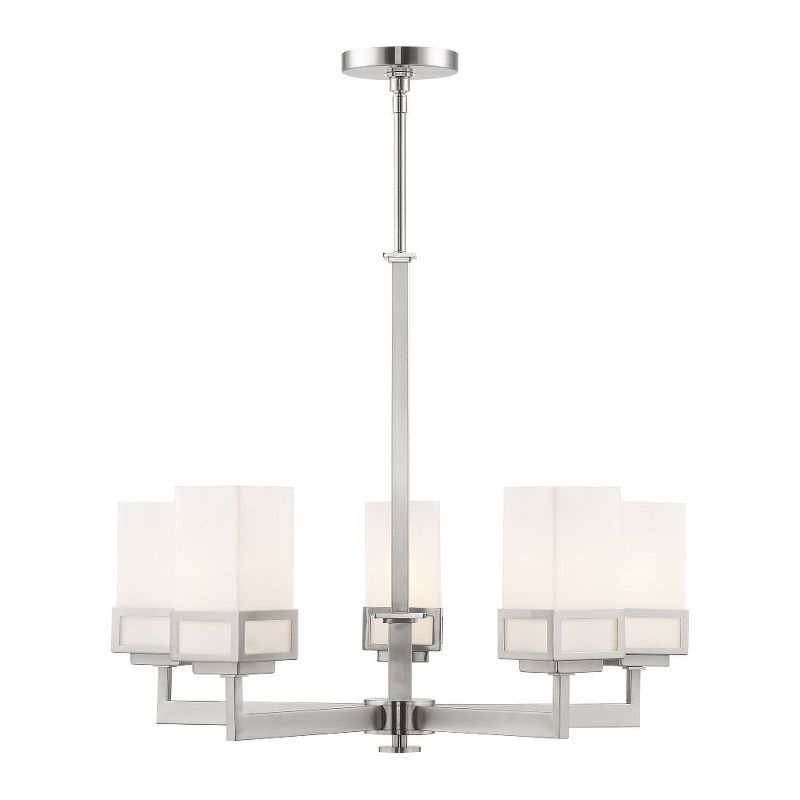 Sleek Brushed Nickel 5-Light Chandelier with Satin Opal White Glass