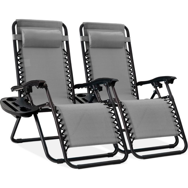 Ice Gray Adjustable Steel Zero Gravity Lounger Set with Cushions